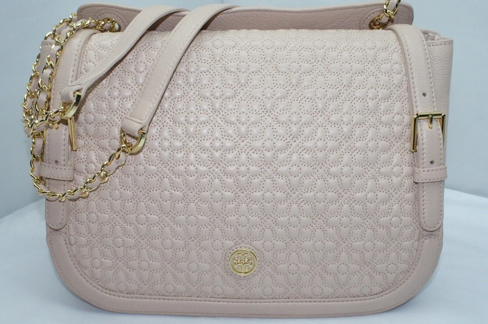 Tory Burch Beige Quilted Shoulder Bag Leather Crossbody Tori Handbag New