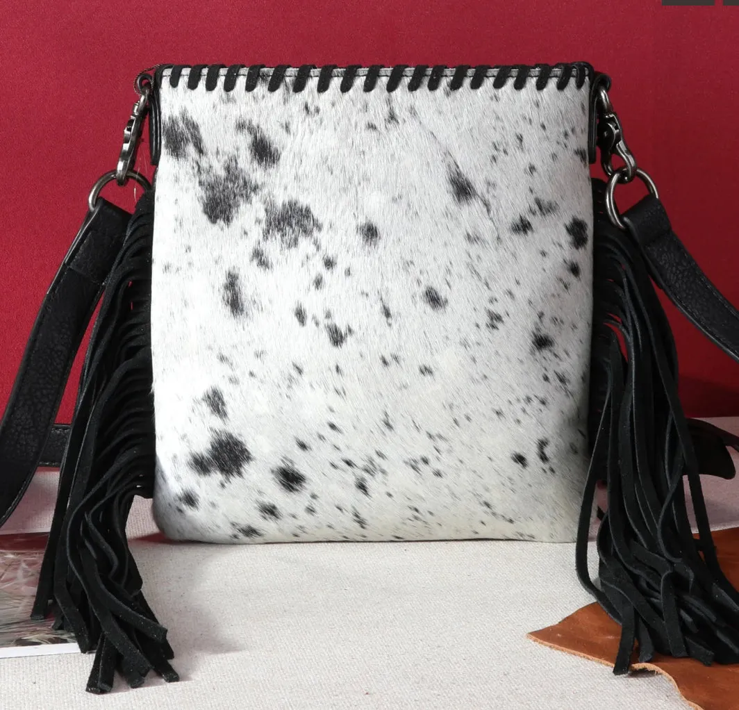 TR162G-2001 Trinity Ranch Hair-On Cowhide Fringe Concealed Carry Crossbody Bag - Black