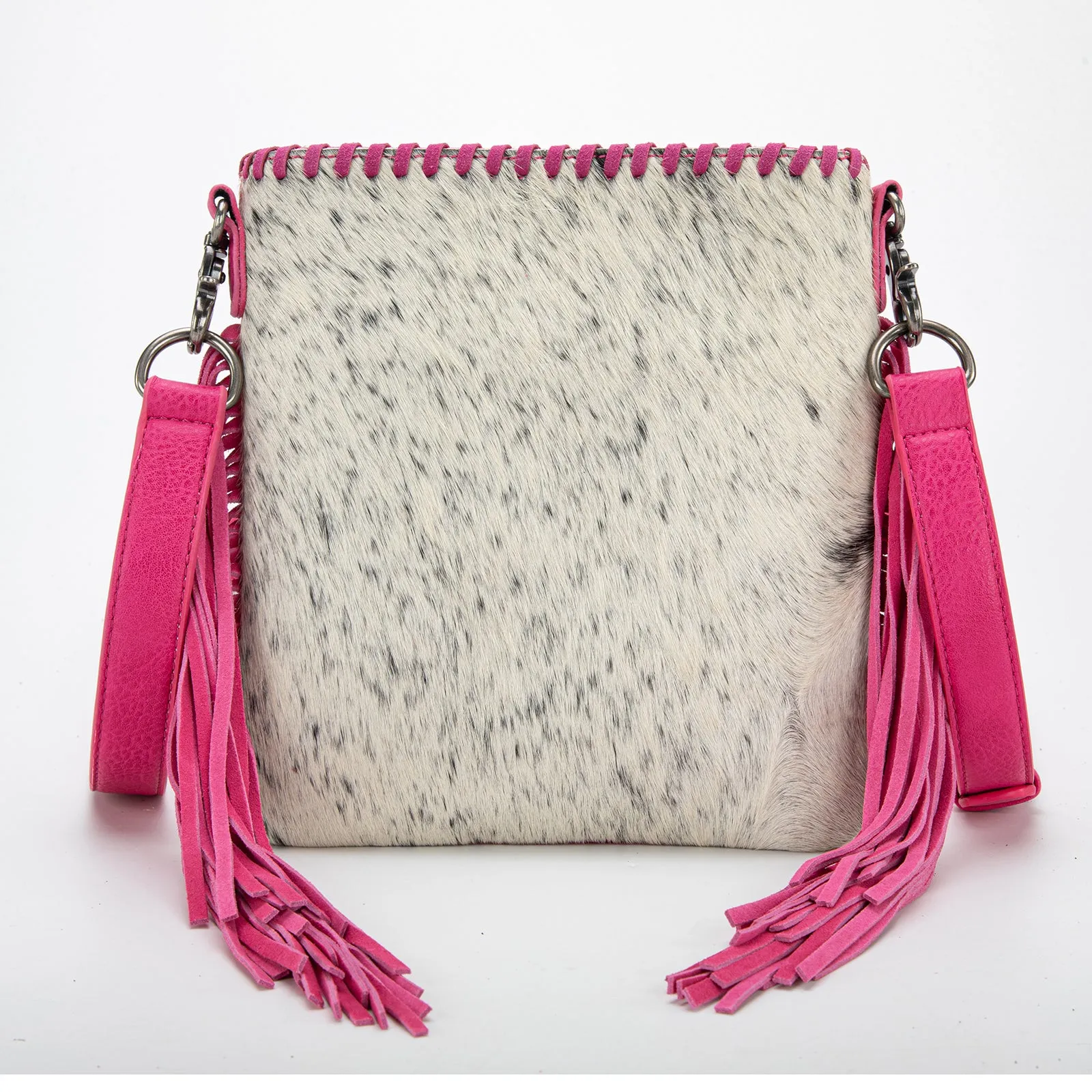 TR162G-2001   Trinity Ranch Hair-On Cowhide Fringe Concealed Carry Crossbody Bag - Hot Pink