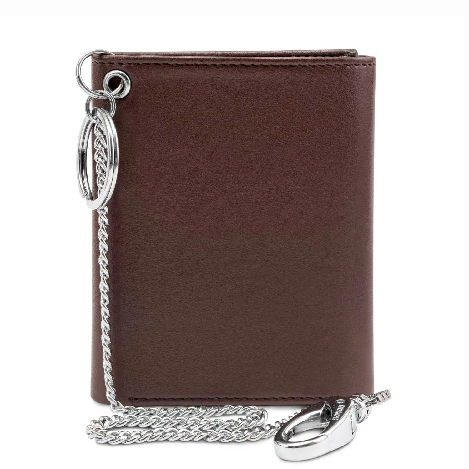 Trifold Vegan Leather RFID Protective Wallet for Key Belt Chain | Chestnut Brown