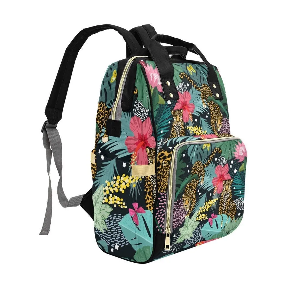 Tropical Tiger Green Diaper Bag Backpack, Baby Gift Diaper Bag Backpack, Nappy Bag Mummy Bag boho Personalized Baby Shower Gift