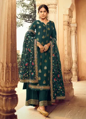 Turquoise Multi Embroidered Gharara Suit