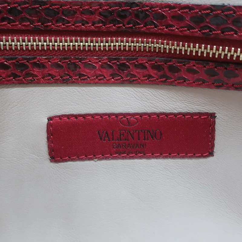 Valentino Rockstud Wristlet Clutch Bag Red Snakeskin