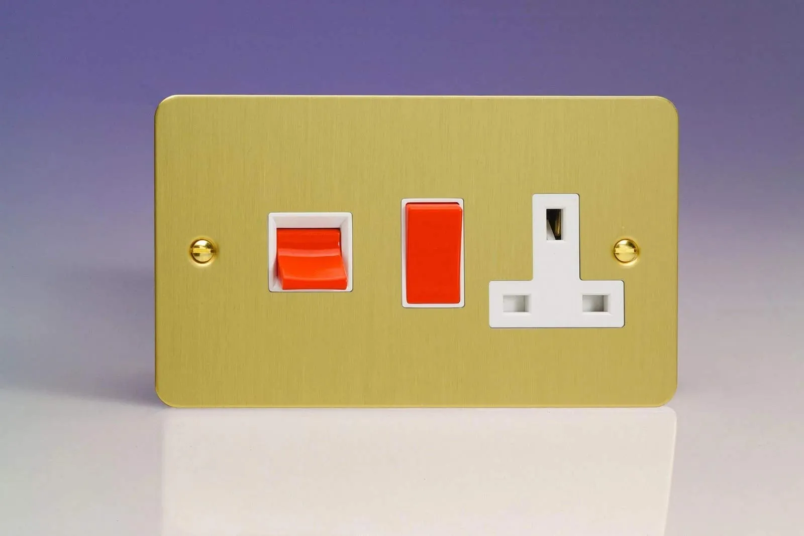 Varilight Ultra Flat Plate Brushed Brass 45A Cooker Switch & 13A Plug Socket White Insert XFB45PW