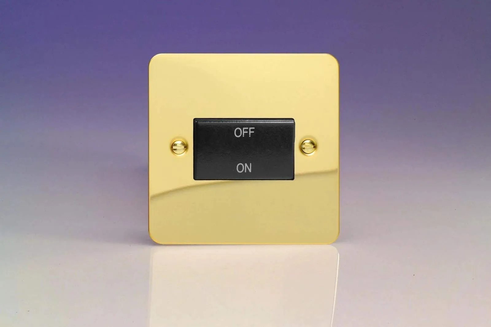 Varilight Ultra Flat Plate Polished Brass Fan Isolator Switch Black Insert XFVFIB