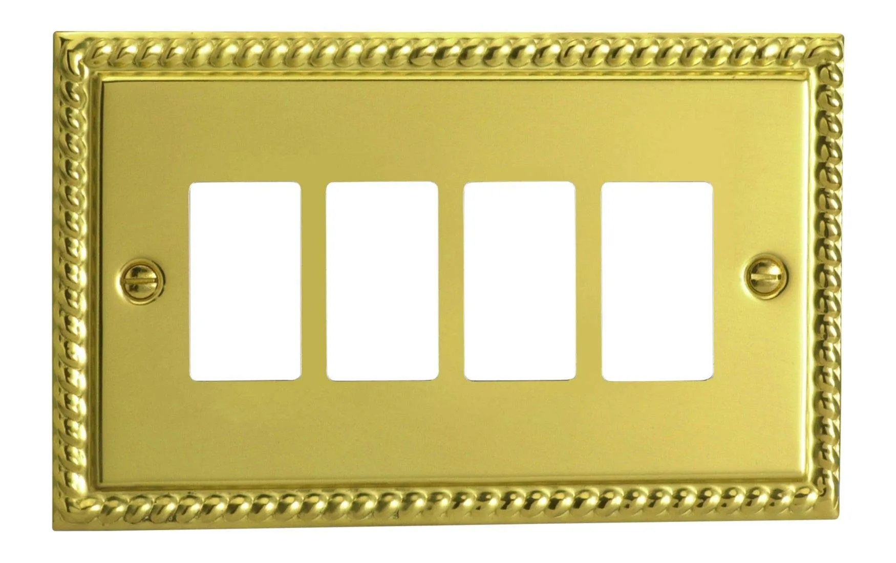 Varilight XGPGY4 Georgian Polished Brass 4 Gang PowerGrid Plate (Twin Plate)