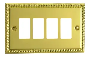 Varilight XGPGY4 Georgian Polished Brass 4 Gang PowerGrid Plate (Twin Plate)
