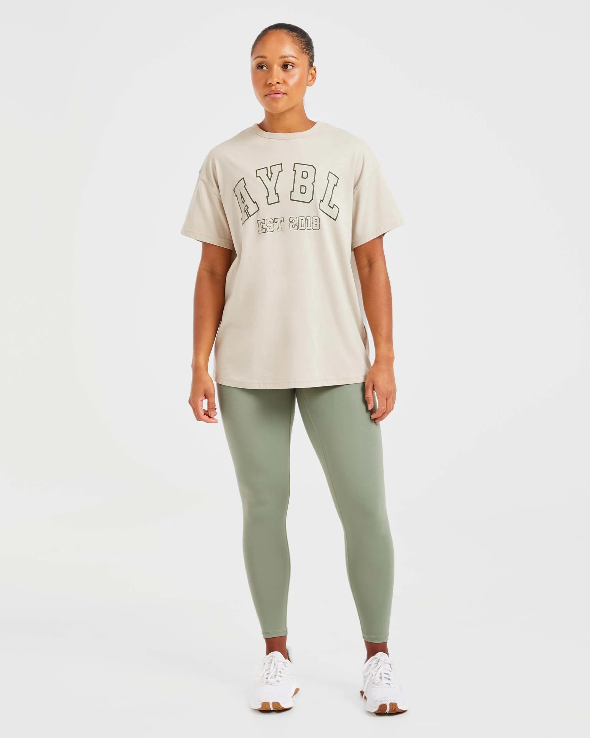 Varsity Oversized T Shirt - Beige / Khaki