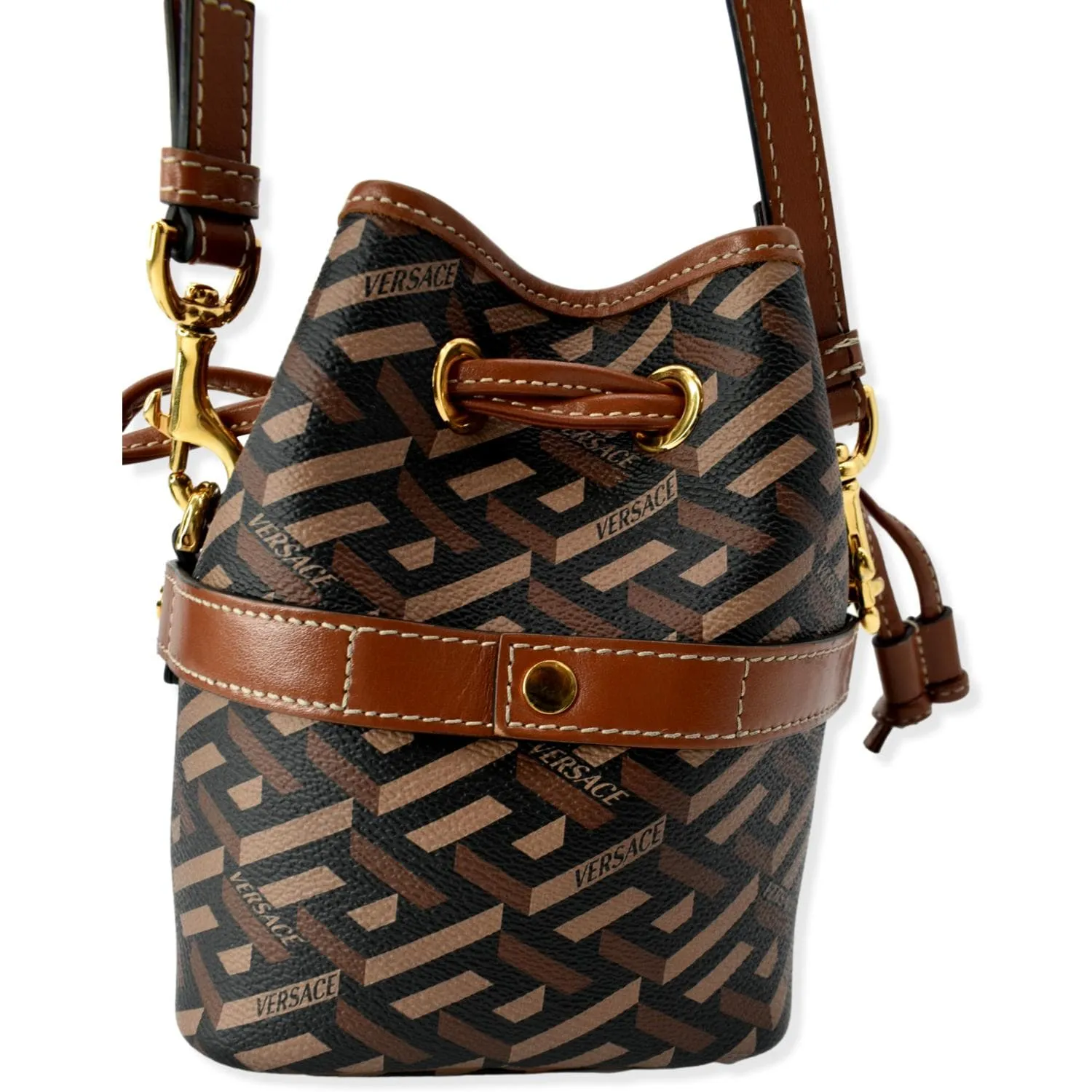 VERSACE La Greca Signature Mini Bucket Shoulder Bag Black