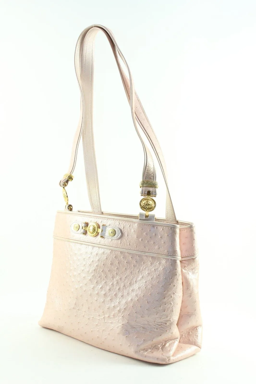 VERSACE Pearlescent Pink Ostrich Leather Shoulder Bag 5VER1219K