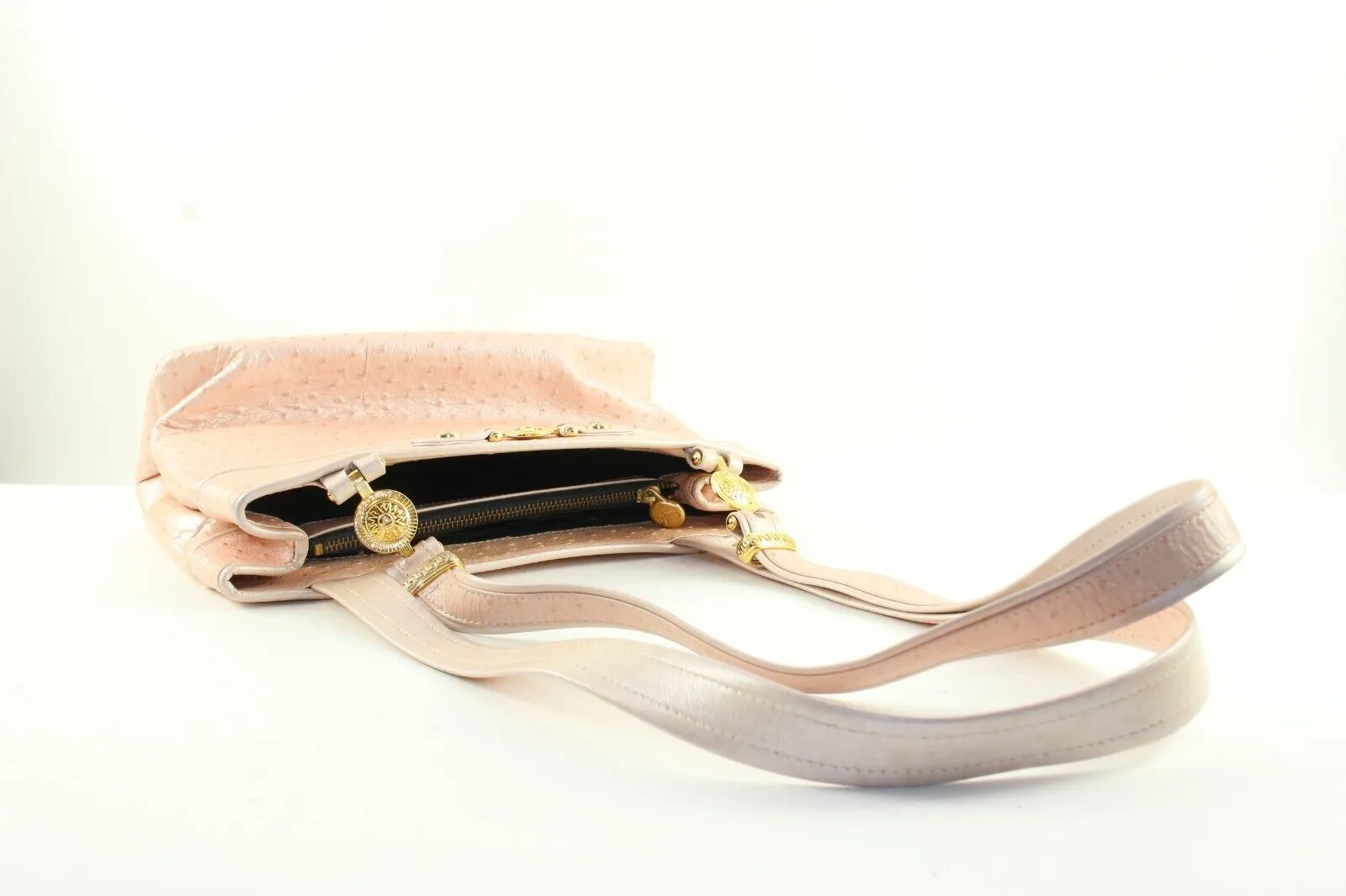 VERSACE Pearlescent Pink Ostrich Leather Shoulder Bag 5VER1219K