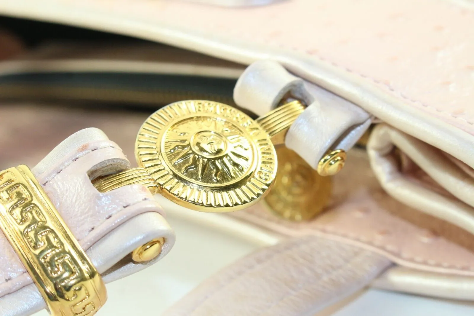 VERSACE Pearlescent Pink Ostrich Leather Shoulder Bag 5VER1219K