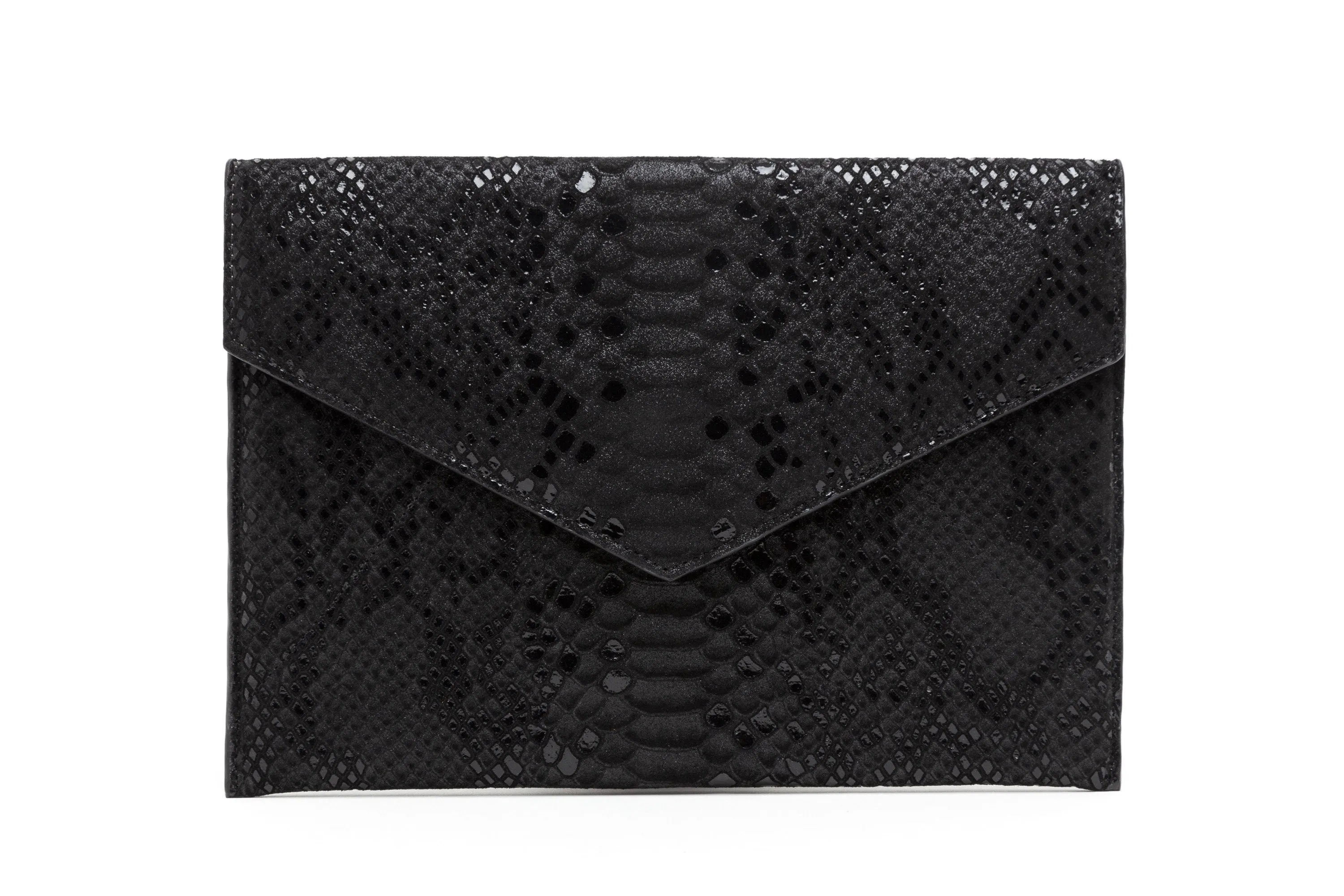 Vesper Envelope Clutch/Black Metallic Snakeskin Embossed