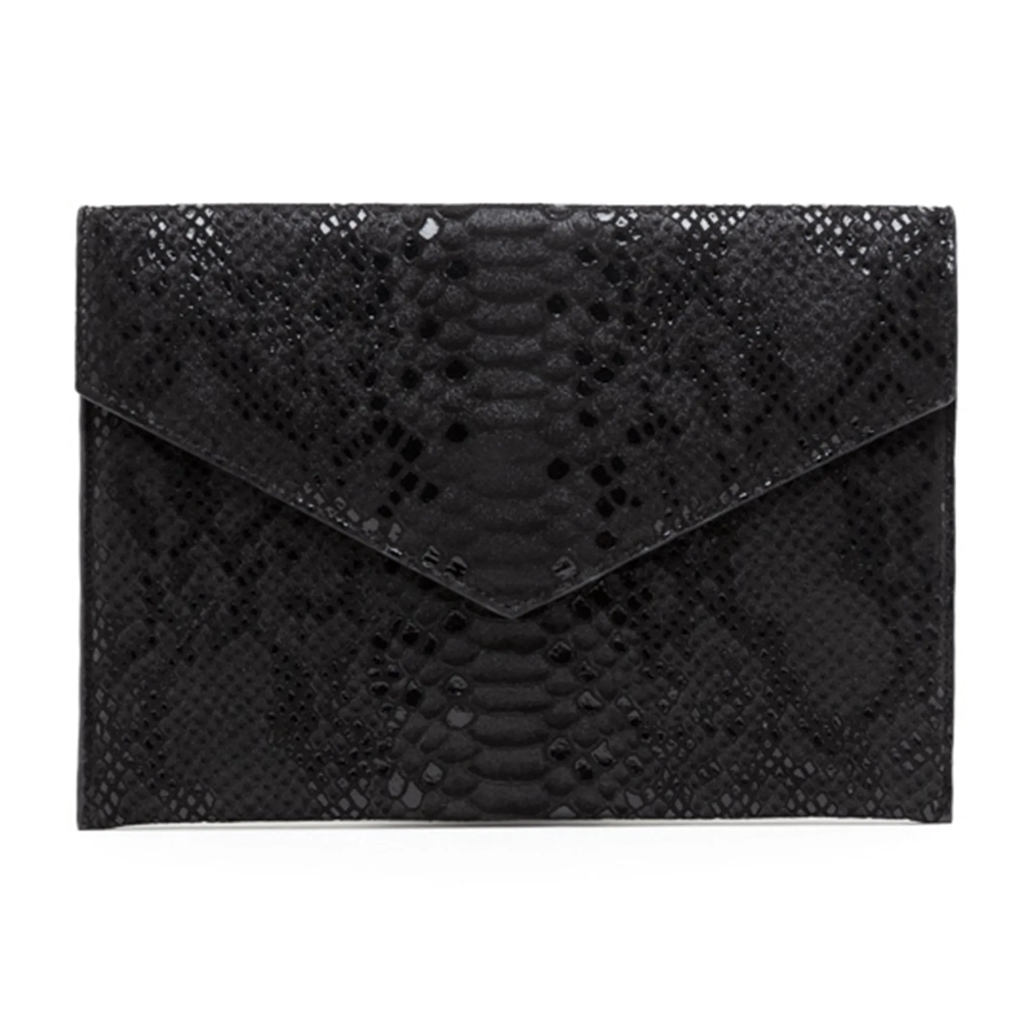 Vesper Envelope Clutch/Black Metallic Snakeskin Embossed