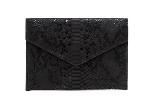 Vesper Envelope Clutch/Black Metallic Snakeskin Embossed