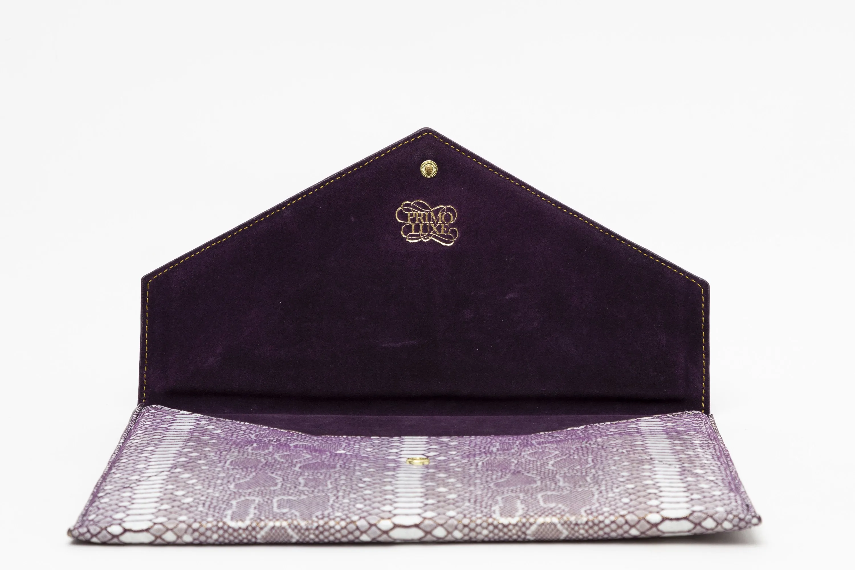 Vesper Leather Envelope Clutch/Magenta Snakeskin Embossed