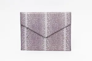 Vesper Leather Envelope Clutch/Magenta Snakeskin Embossed