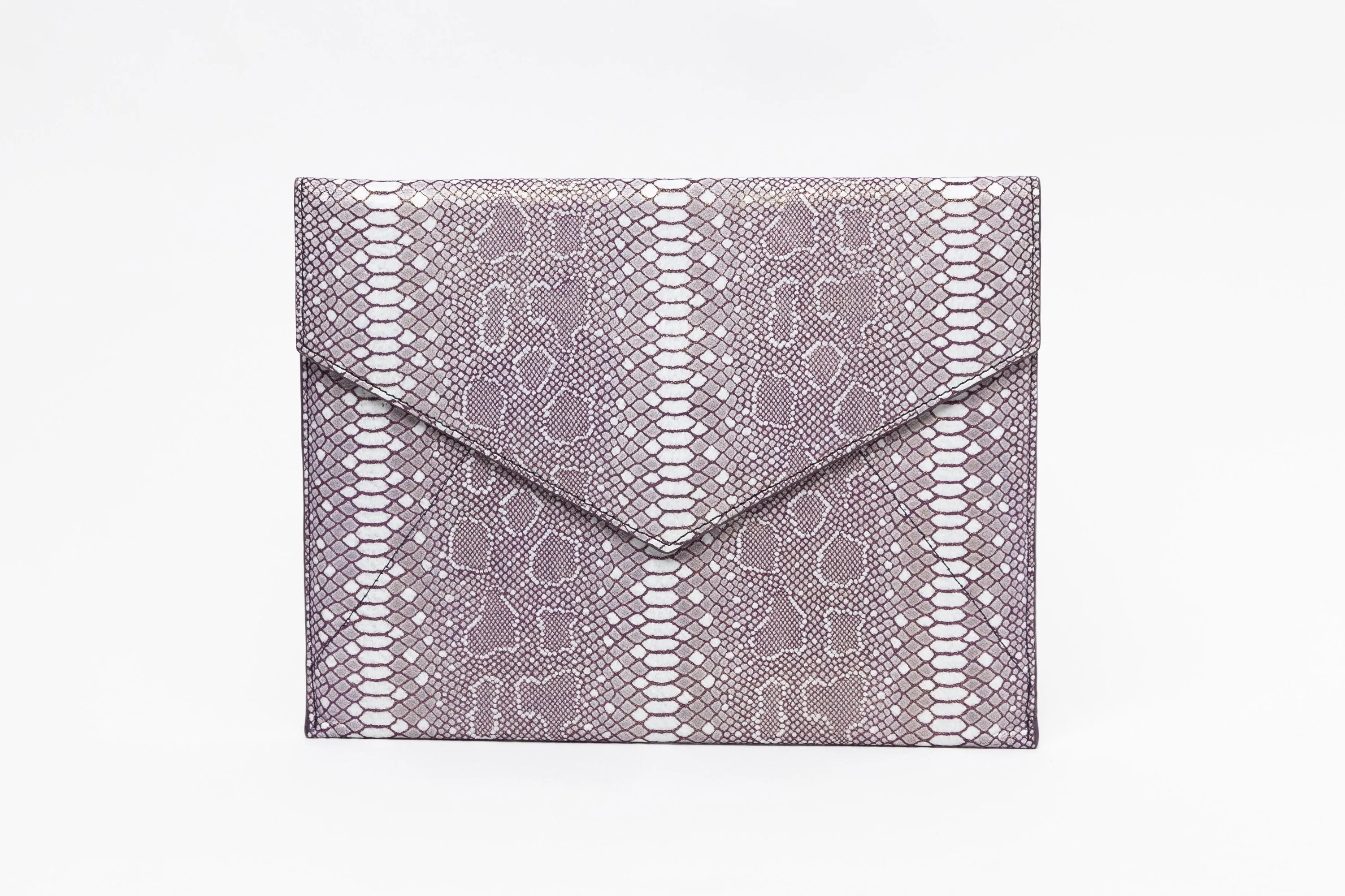 Vesper Leather Envelope Clutch/Magenta Snakeskin Embossed