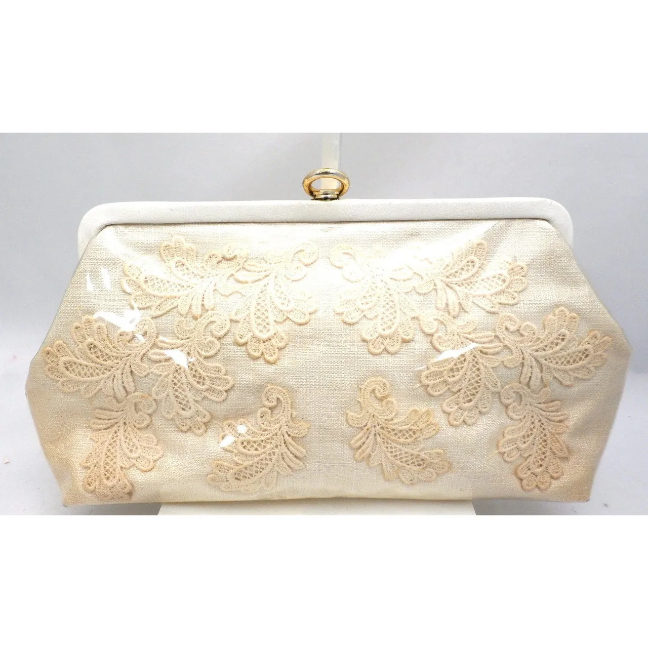 Vintage Purse Clear Plastic-Covered Lace Applique1950S