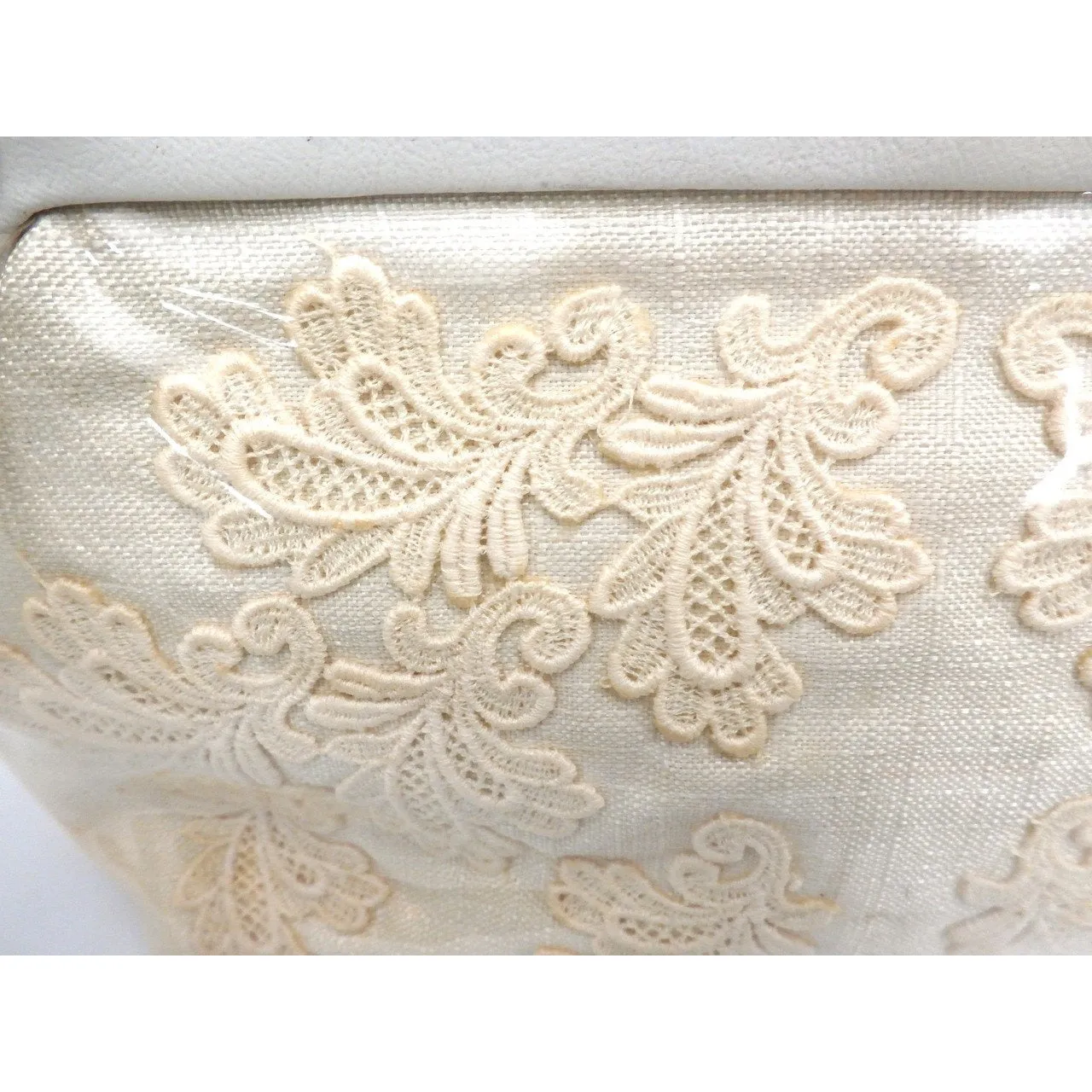 Vintage Purse Clear Plastic-Covered Lace Applique1950S