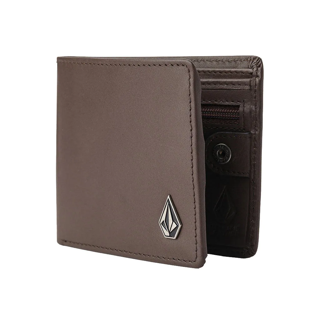 VOLCOM SINGLE STONE LEATHER WALLET - DARK BROWN