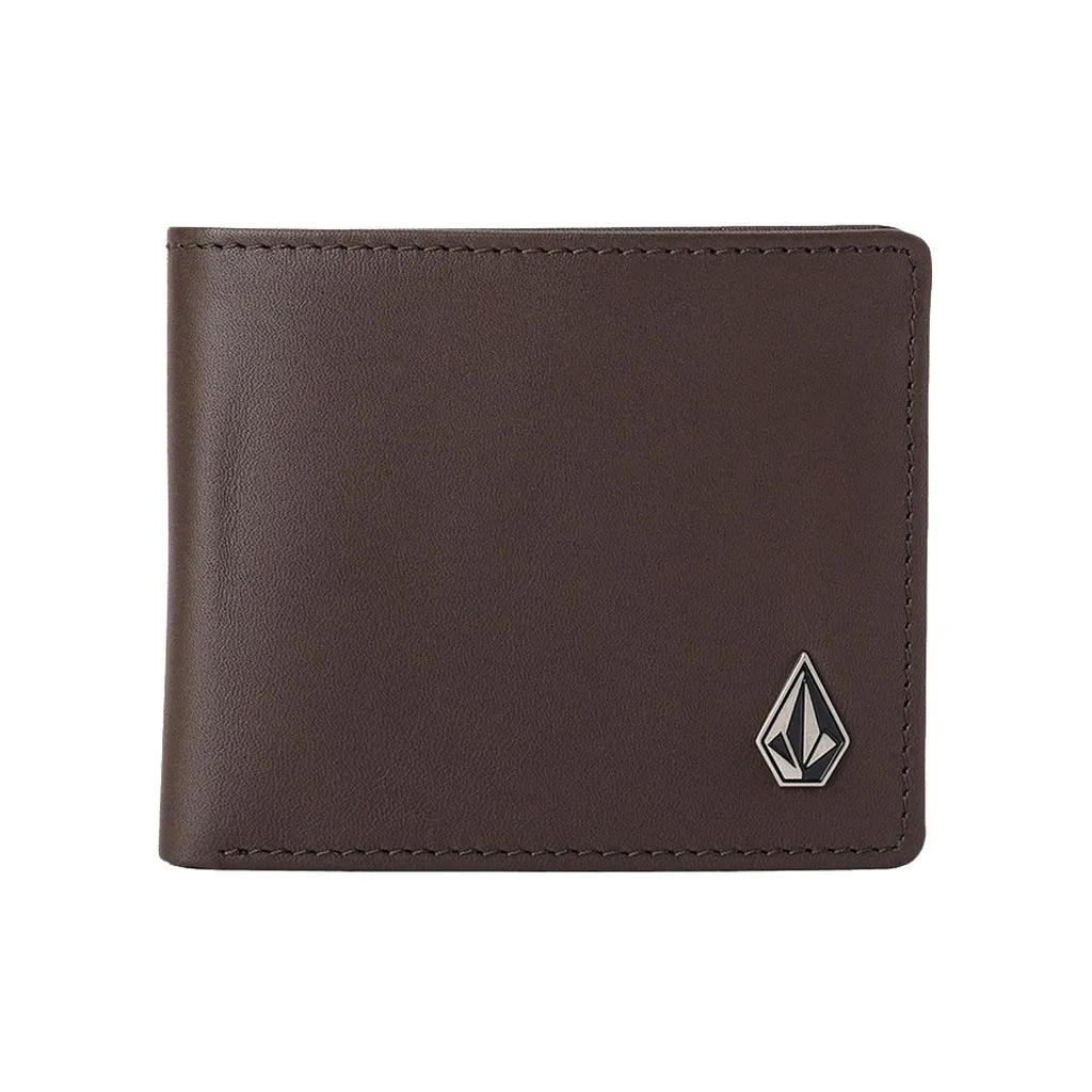 VOLCOM SINGLE STONE LEATHER WALLET - DARK BROWN
