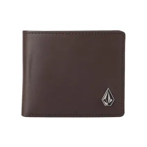 VOLCOM SINGLE STONE LEATHER WALLET - DARK BROWN