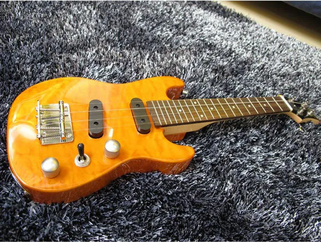 Vorson ST Style Solid Body Electric Ukulele in Quilted Orange