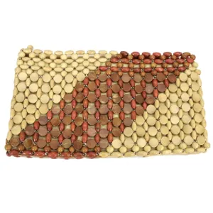 Vtg Wood Bead Clutch Bag 1970s Tan, Brown, Rust