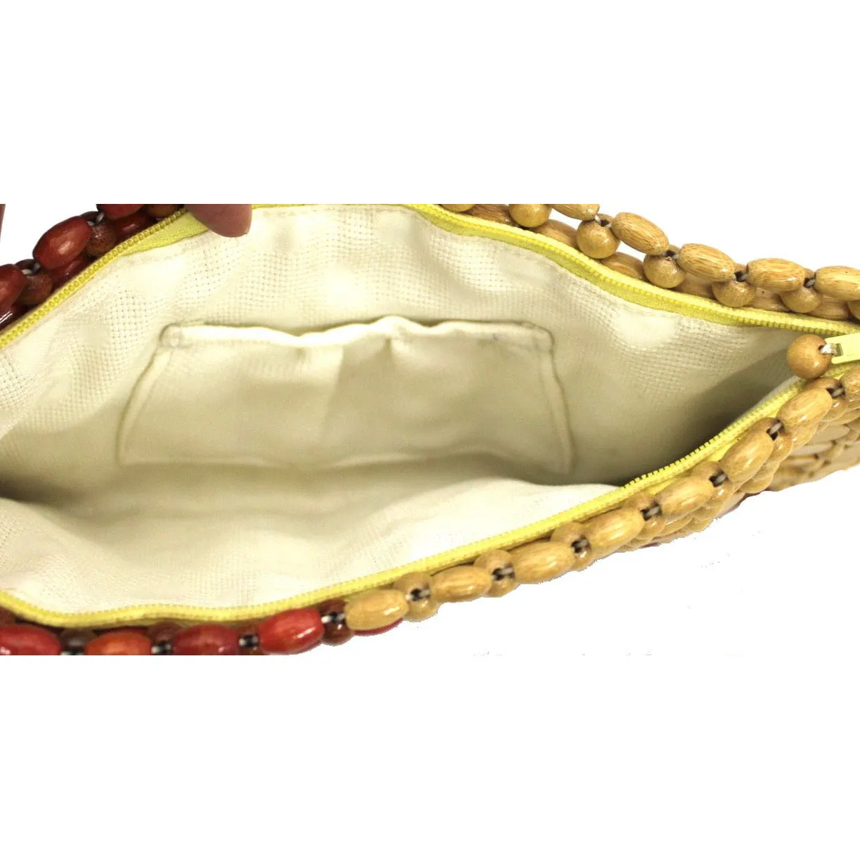 Vtg Wood Bead Clutch Bag 1970s Tan, Brown, Rust
