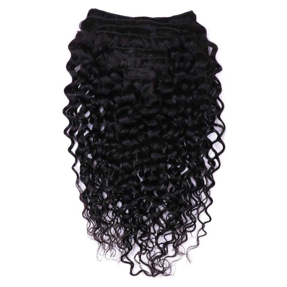 Water Wave Clip In Hair Extensions Human Hair