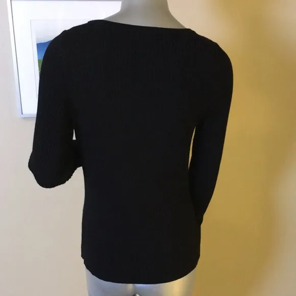 WHBM | Ribbed Snap-Front Henley Black