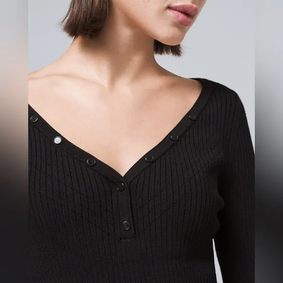 WHBM | Ribbed Snap-Front Henley Black