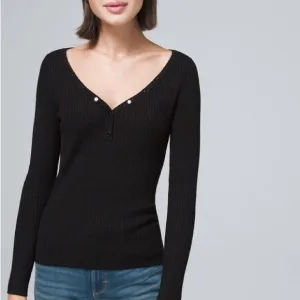 WHBM | Ribbed Snap-Front Henley Black