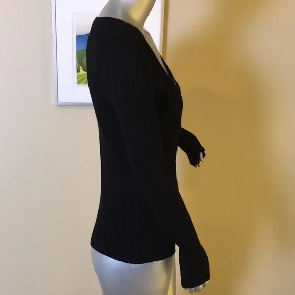 WHBM | Ribbed Snap-Front Henley Black