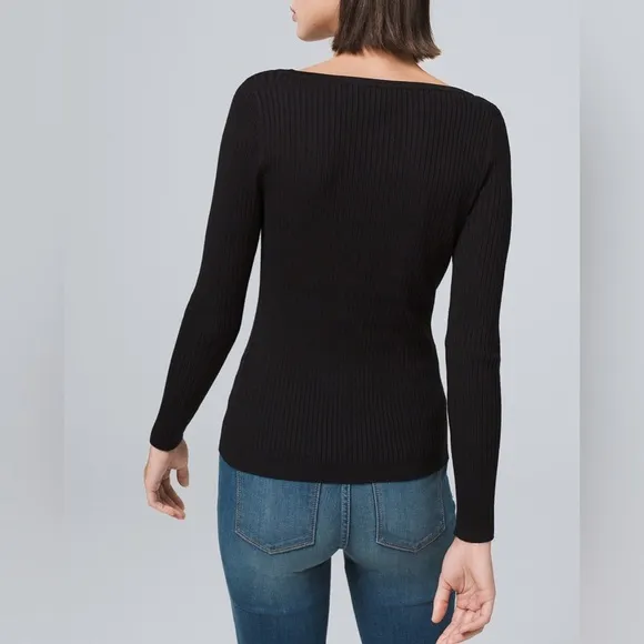 WHBM | Ribbed Snap-Front Henley Black
