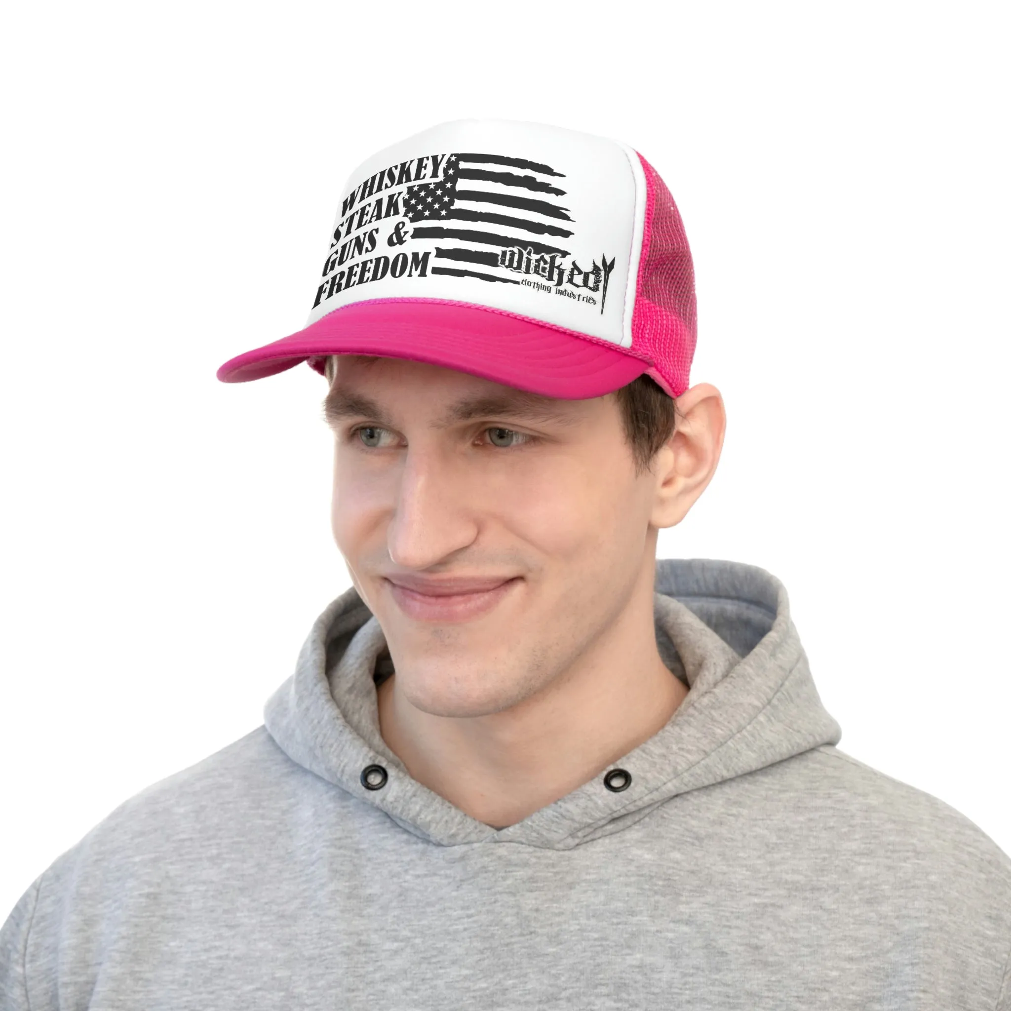 Whiskey Steak Guns Freedom  Trucker Hat