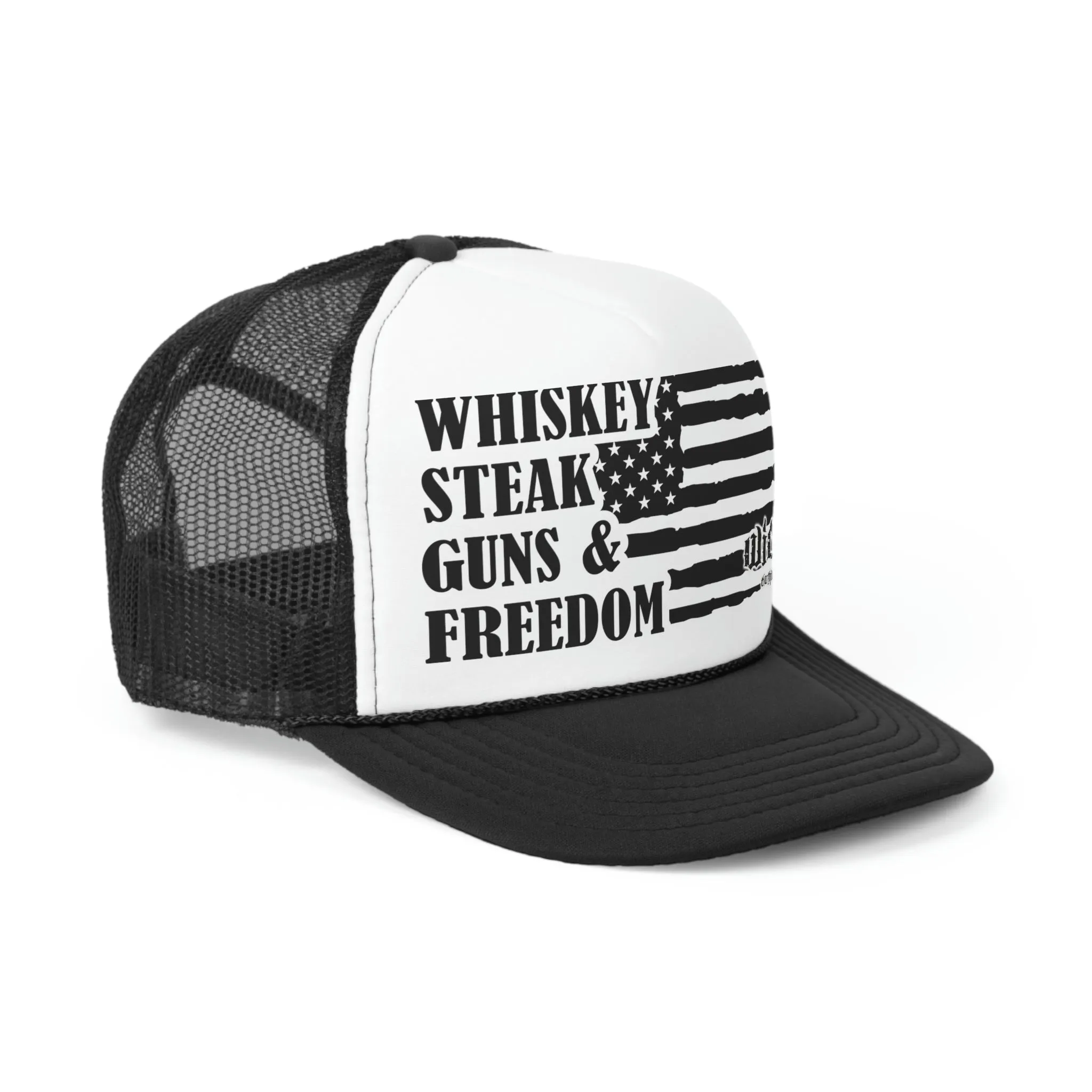Whiskey Steak Guns Freedom  Trucker Hat