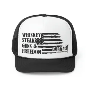 Whiskey Steak Guns Freedom  Trucker Hat