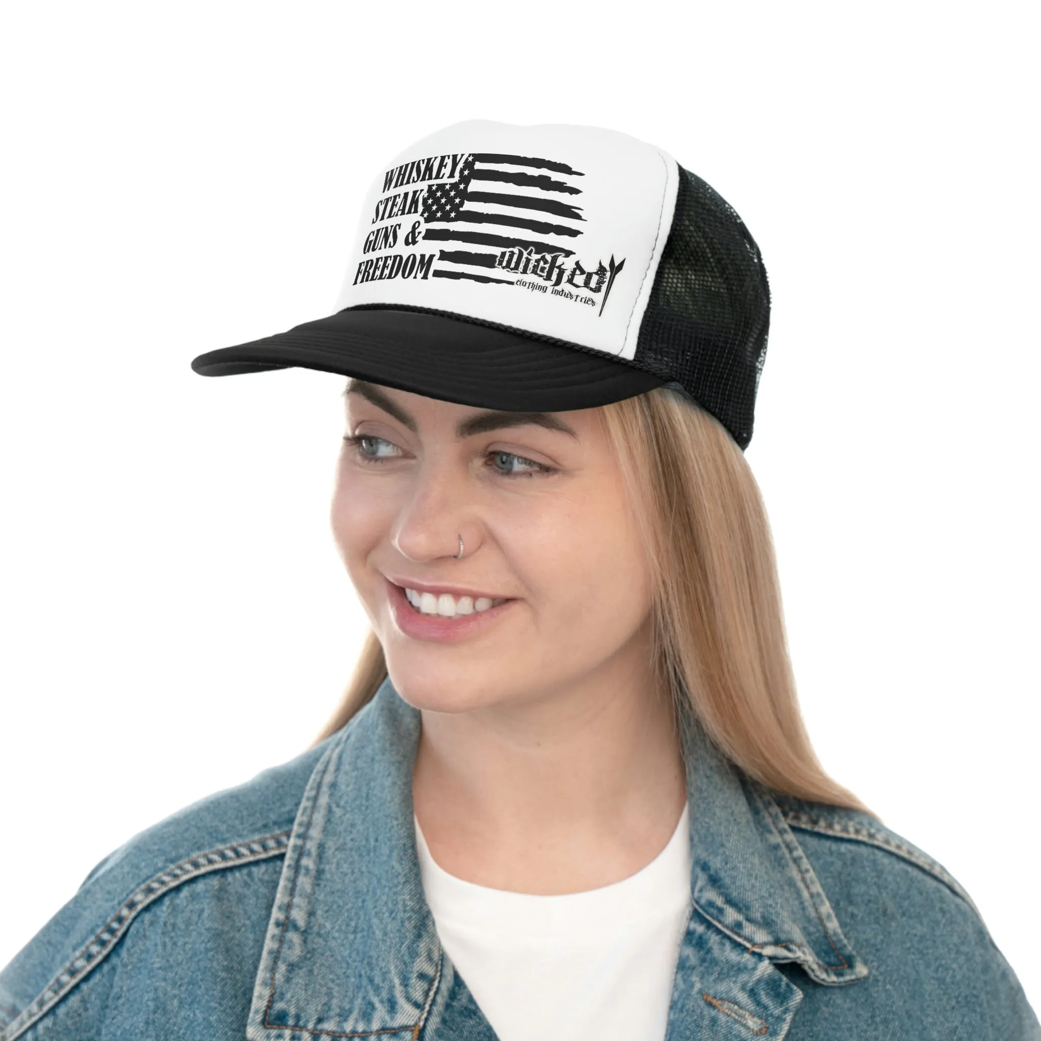 Whiskey Steak Guns Freedom  Trucker Hat