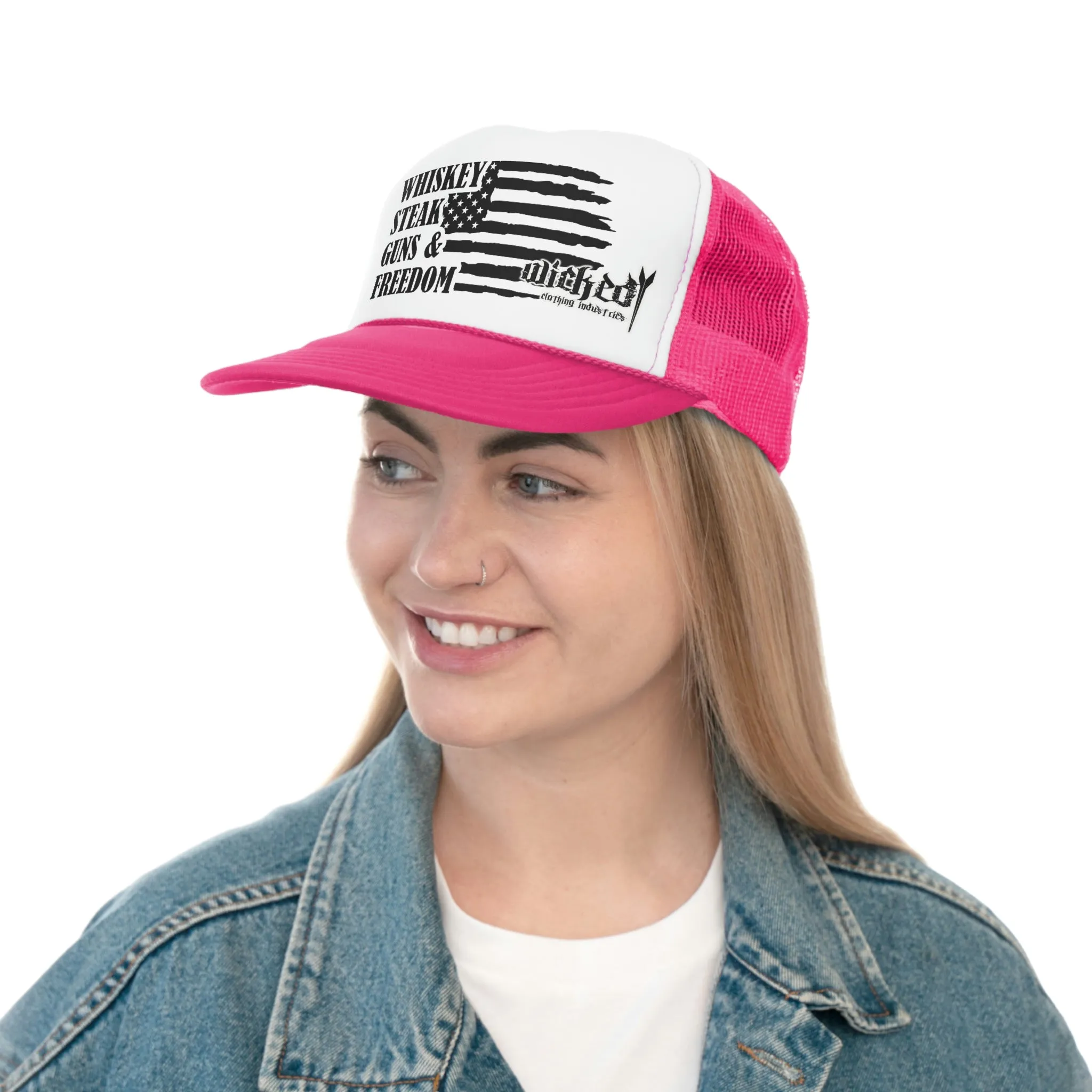 Whiskey Steak Guns Freedom  Trucker Hat