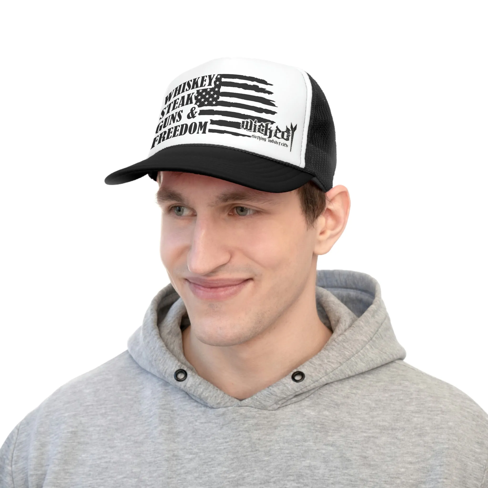 Whiskey Steak Guns Freedom  Trucker Hat