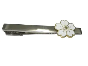 White Cherry Blossom Flower Tie Clip
