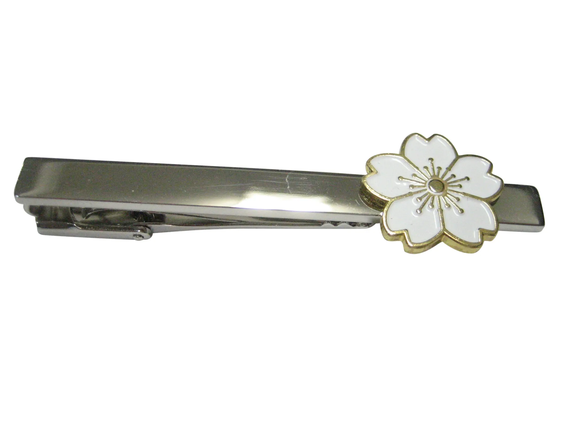 White Cherry Blossom Flower Tie Clip