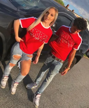 White Drippin Outline | Red Solid/White Jersey Tee