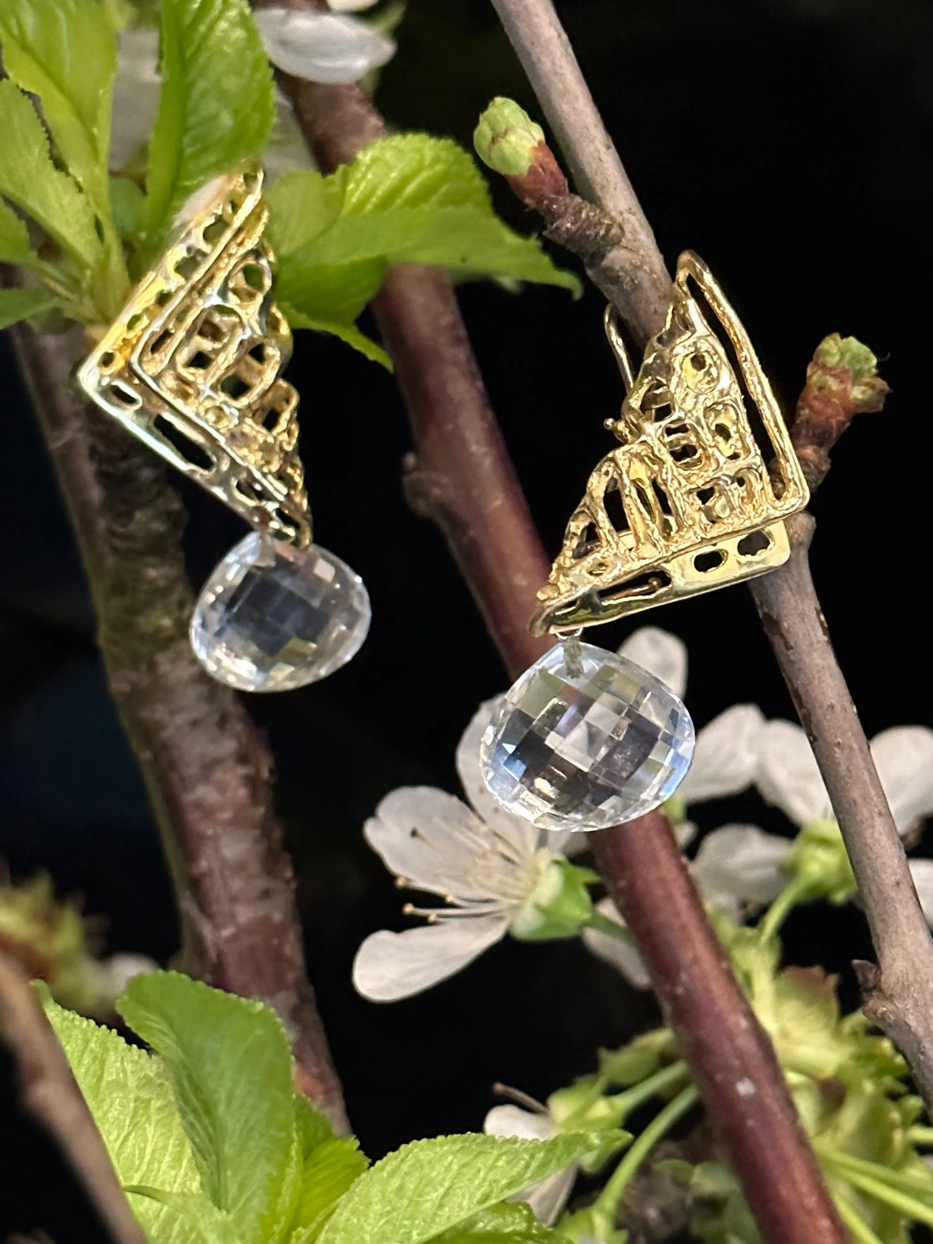 Windowpane Earrings with Detachable White Topaz drops.