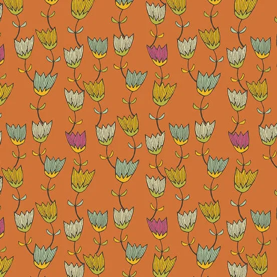 Winged Garden Tender Twigwork Sunlit Siesta Orange Fabric A-1070-O