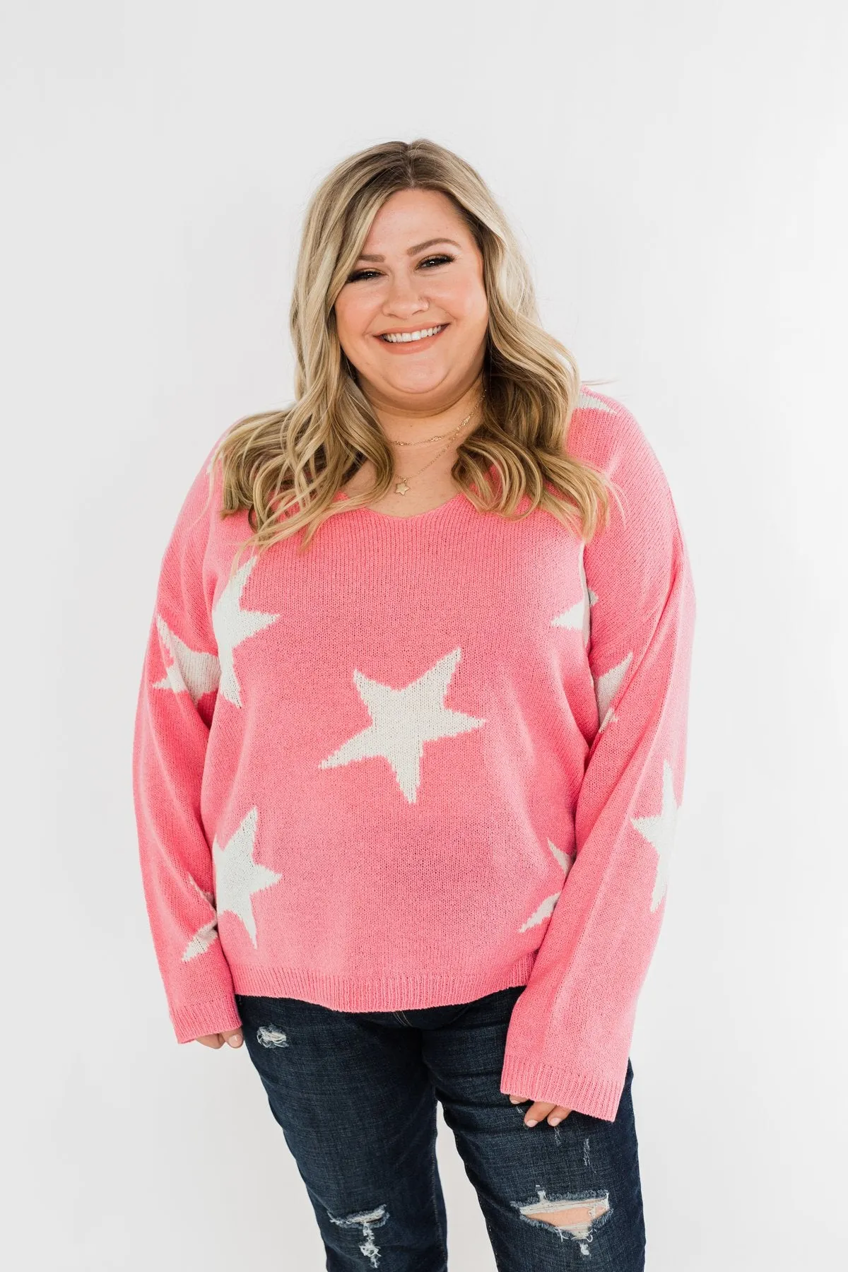 Wishing On A Star Knitted Sweater- Vibrant Pink