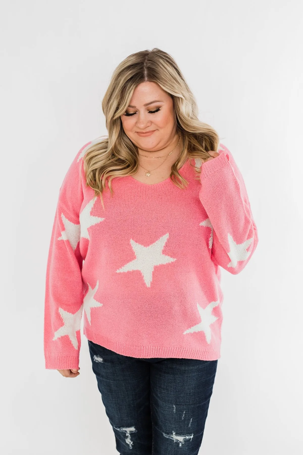Wishing On A Star Knitted Sweater- Vibrant Pink