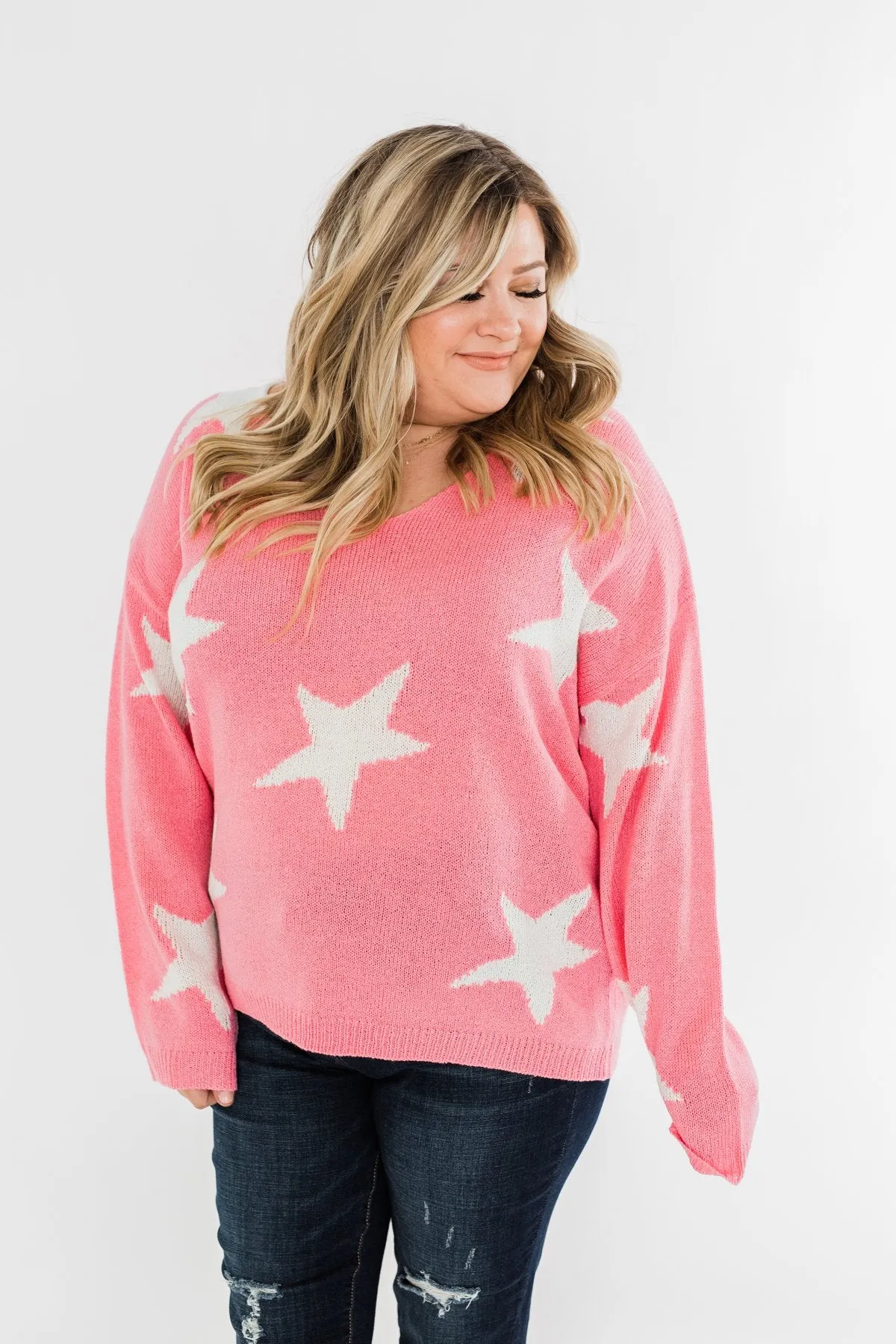Wishing On A Star Knitted Sweater- Vibrant Pink